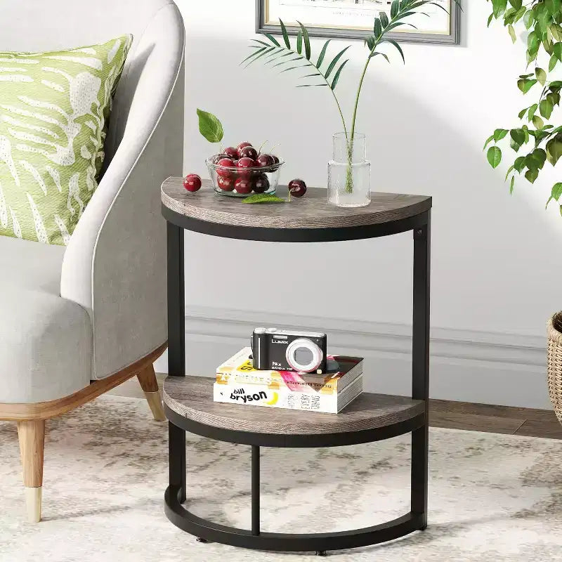 Table d'appoint demi-cercle à 2 niveaux - Cadre en métal