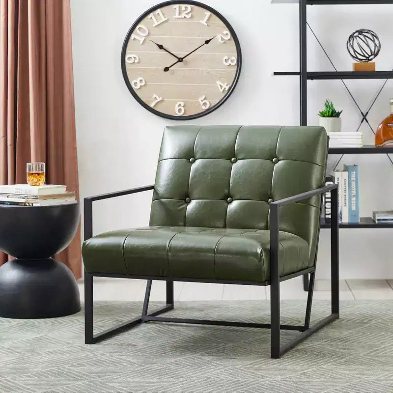 Fauteuil d'appoint en similicuir capitonné, style Mid-Century Modern