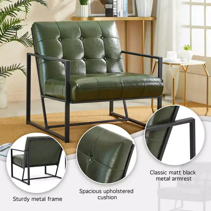 Fauteuil d'appoint en similicuir capitonné, style Mid-Century Modern