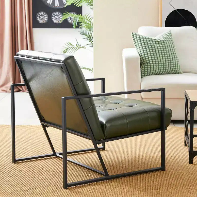 Fauteuil d'appoint en similicuir capitonné, style Mid-Century Modern