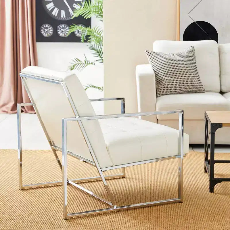 Fauteuil d'appoint en similicuir capitonné, style Mid-Century Modern