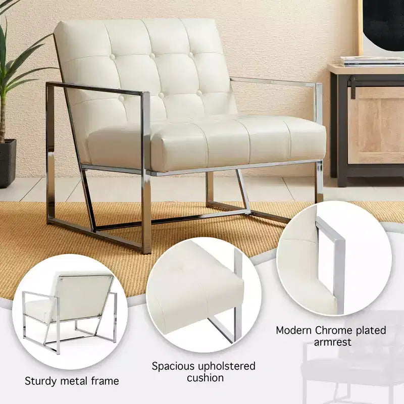Fauteuil d'appoint en similicuir capitonné, style Mid-Century Modern