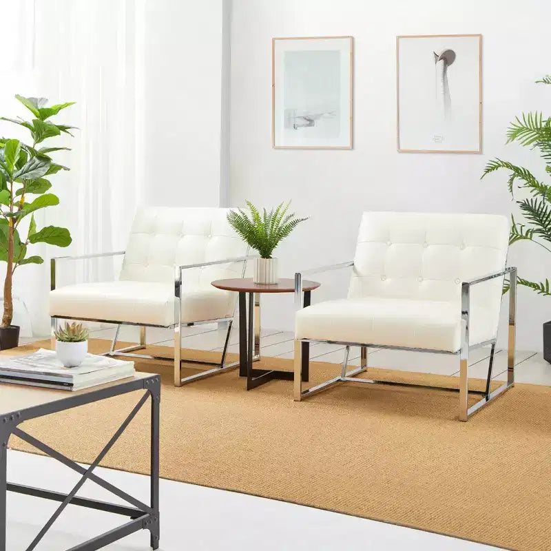 Fauteuil d'appoint en similicuir capitonné, style Mid-Century Modern