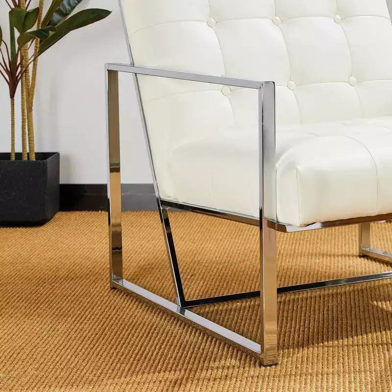 Fauteuil d'appoint en similicuir capitonné, style Mid-Century Modern