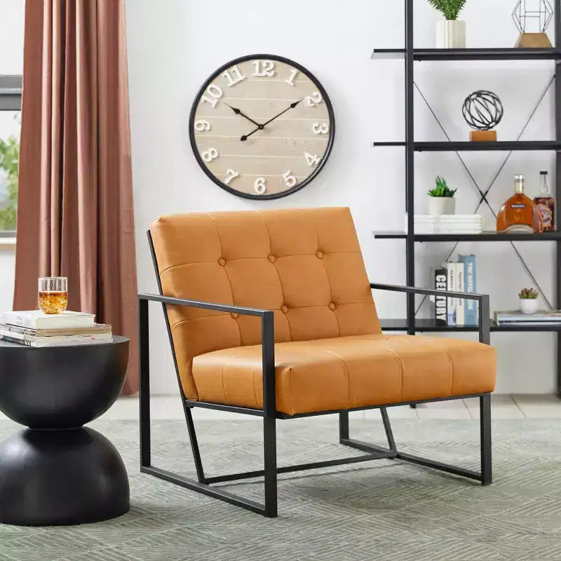 Fauteuil d'appoint en similicuir capitonné, style Mid-Century Modern