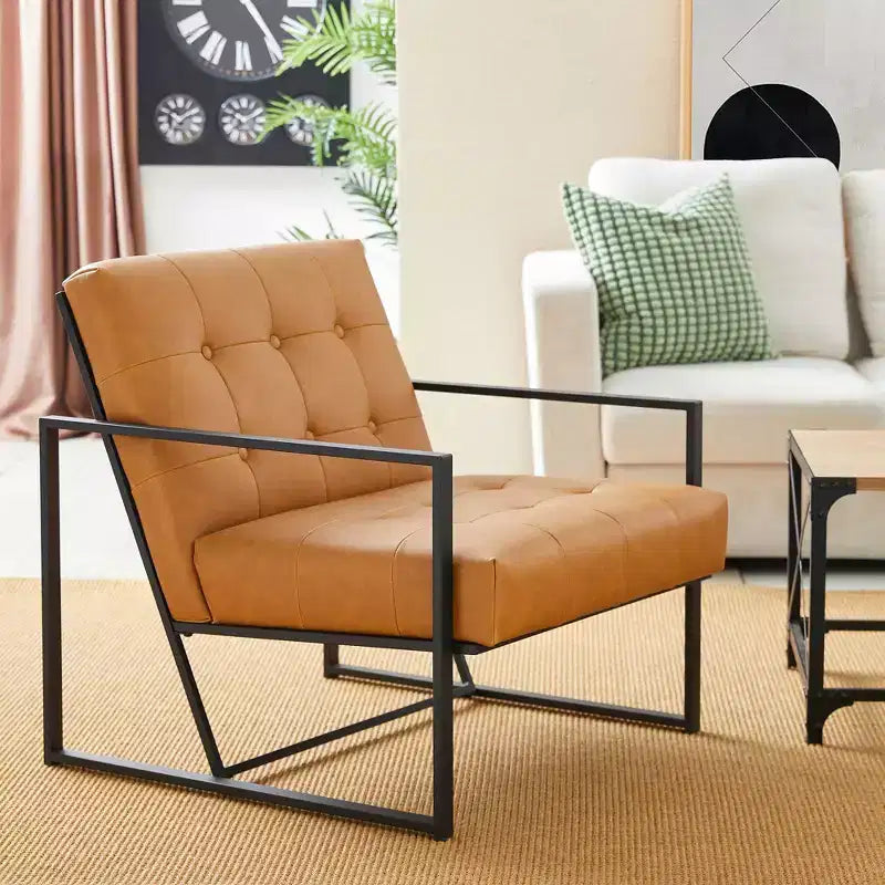 Fauteuil d'appoint en similicuir capitonné, style Mid-Century Modern