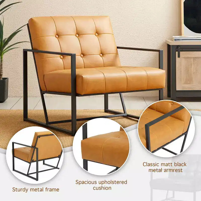 Fauteuil d'appoint en similicuir capitonné, style Mid-Century Modern