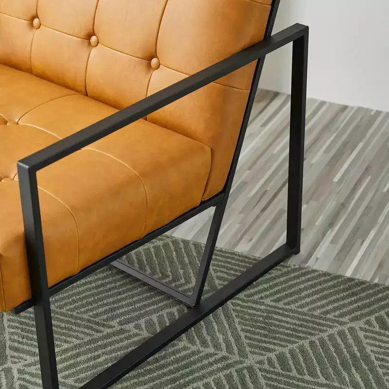 Fauteuil d'appoint en similicuir capitonné, style Mid-Century Modern