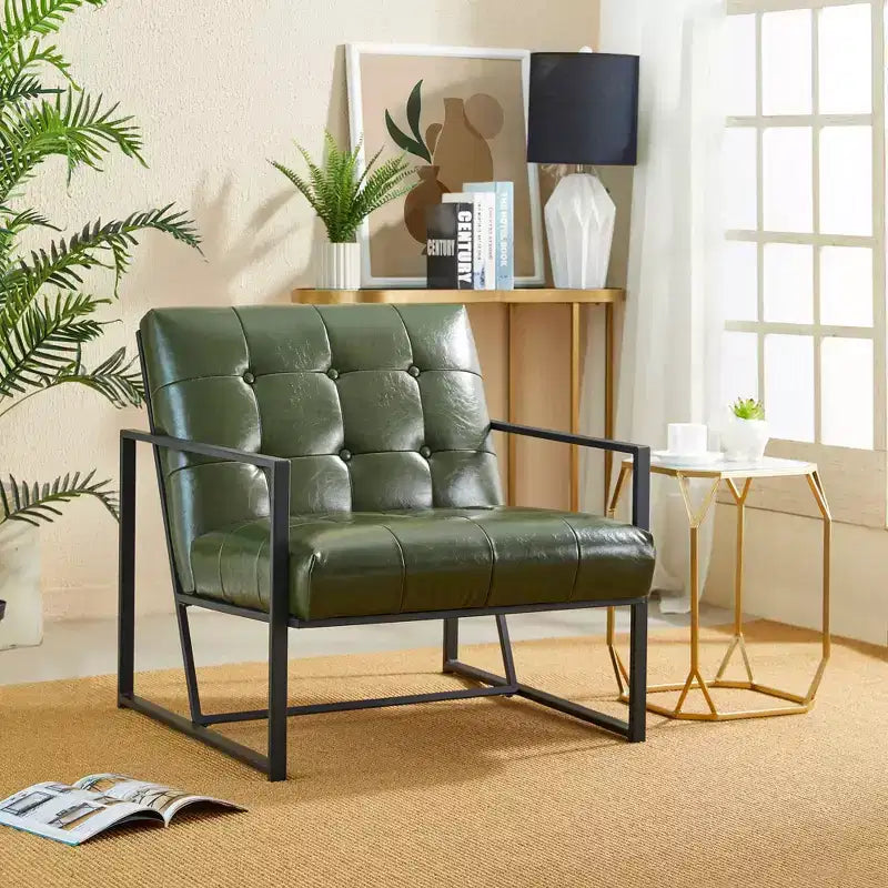 Fauteuil d'appoint en similicuir capitonné, style Mid-Century Modern