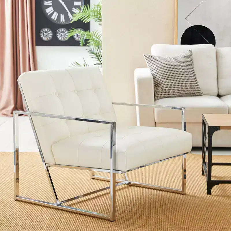 Fauteuil d'appoint en similicuir capitonné, style Mid-Century Modern