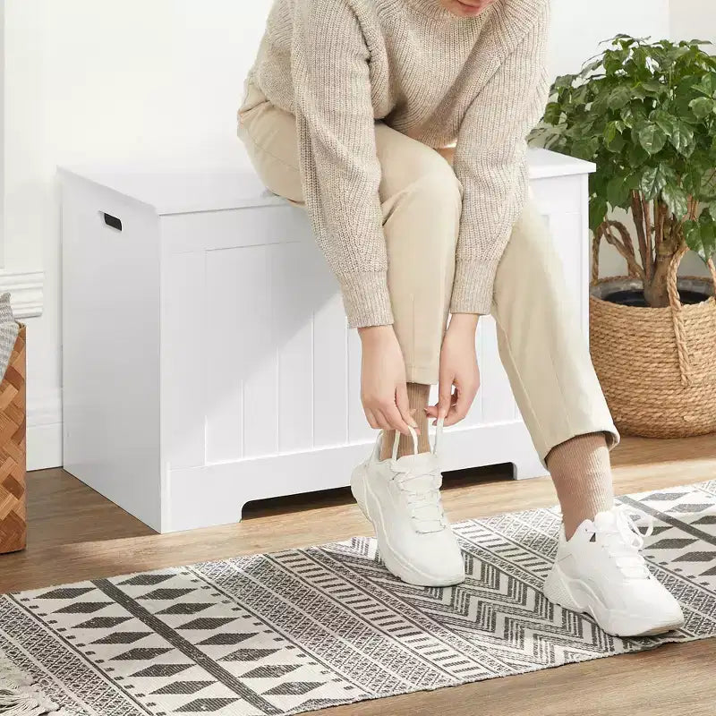 Banc de rangement style ferme de 75,9 cm de large avec 2 charnières de sécurité, banc à chaussures d'entrée pour l'organisation de la maison