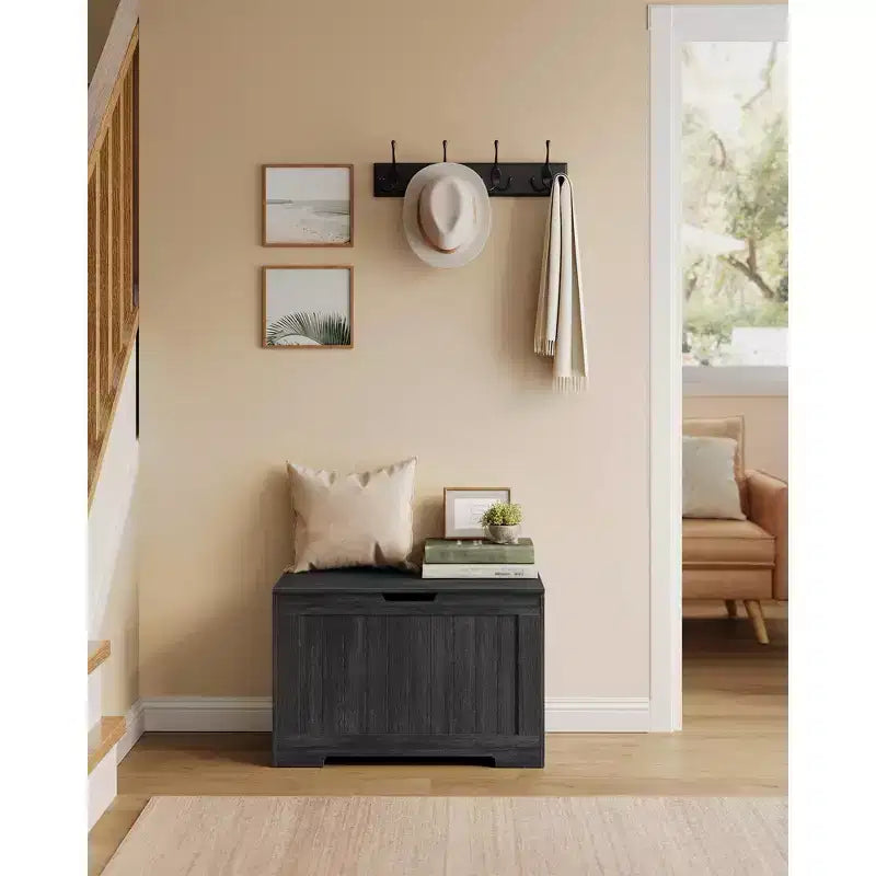 Banc de rangement style ferme de 75,9 cm de large avec 2 charnières de sécurité, banc à chaussures d'entrée pour l'organisation de la maison