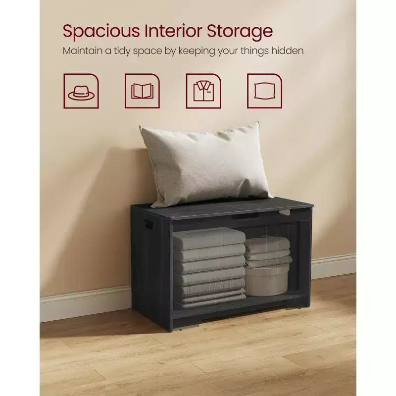 Banc de rangement style ferme de 75,9 cm de large avec 2 charnières de sécurité, banc à chaussures d'entrée pour l'organisation de la maison