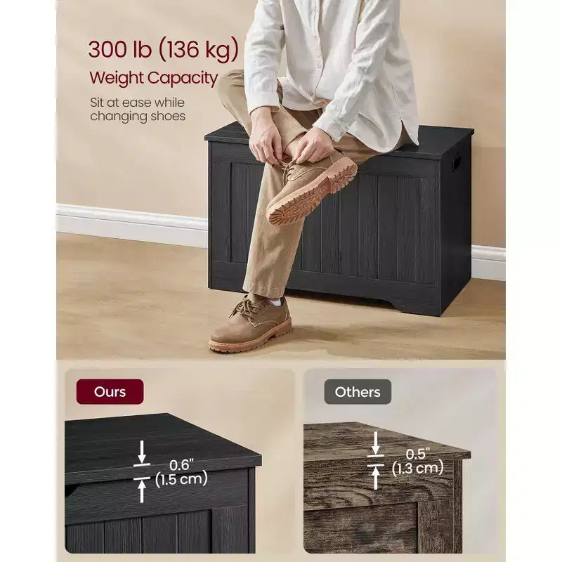 Banc de rangement style ferme de 75,9 cm de large avec 2 charnières de sécurité, banc à chaussures d'entrée pour l'organisation de la maison