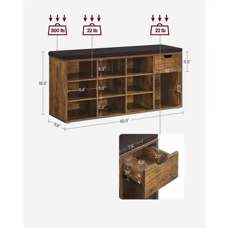 Banc de rangement style ferme de 75,9 cm de large avec 2 charnières de sécurité, banc à chaussures d'entrée pour l'organisation de la maison
