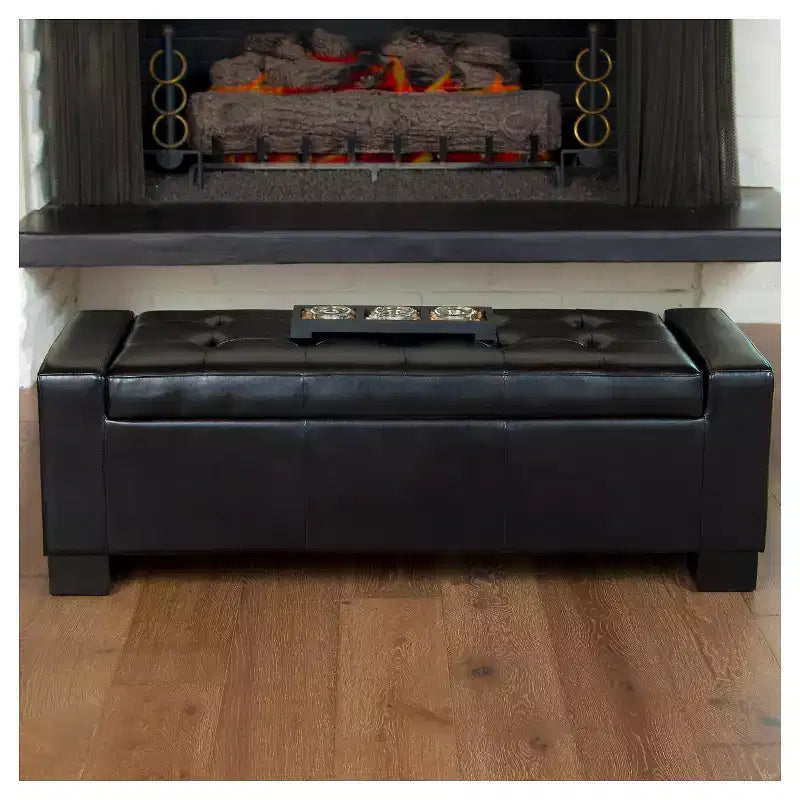 Banc de rangement ottoman en cuir capitonné Guernsey – 50 pouces