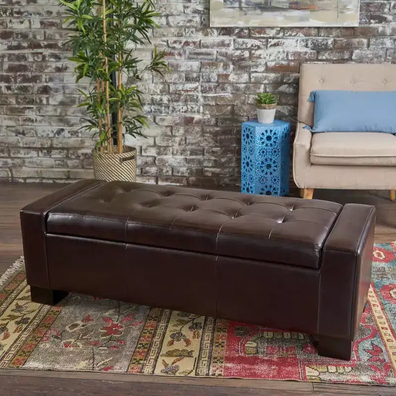 Banc de rangement ottoman en cuir capitonné Guernsey – 50 pouces