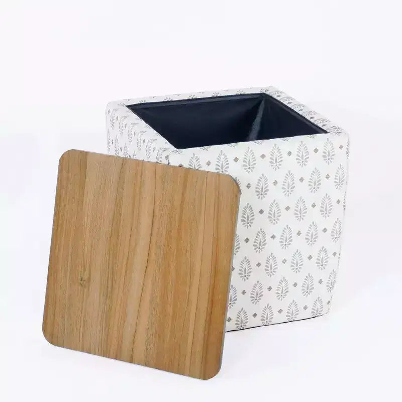 Pouf de rangement carré avec plateau en bois - 48 cm