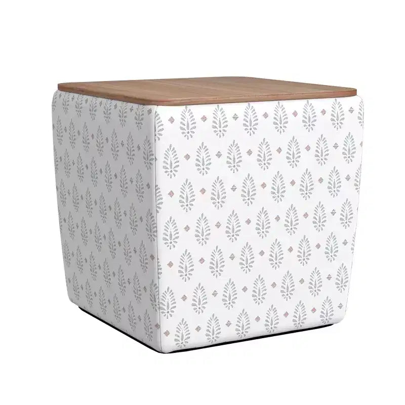 Pouf de rangement carré avec plateau en bois - 48 cm