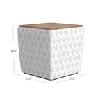 Pouf de rangement carré avec plateau en bois - 48 cm
