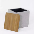 Pouf de rangement carré avec plateau en bois - 48 cm