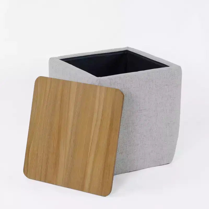 Pouf de rangement carré avec plateau en bois - 48 cm