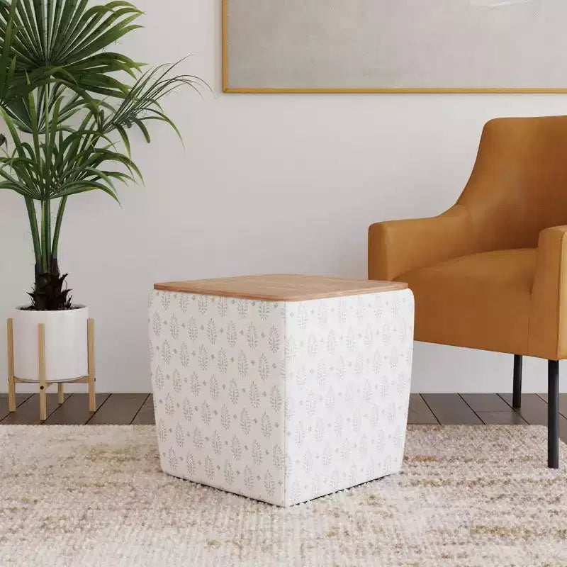 Pouf de rangement carré avec plateau en bois - 48 cm