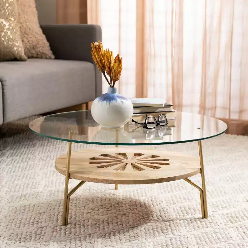 Table basse ronde Flora – Fini naturel et laiton