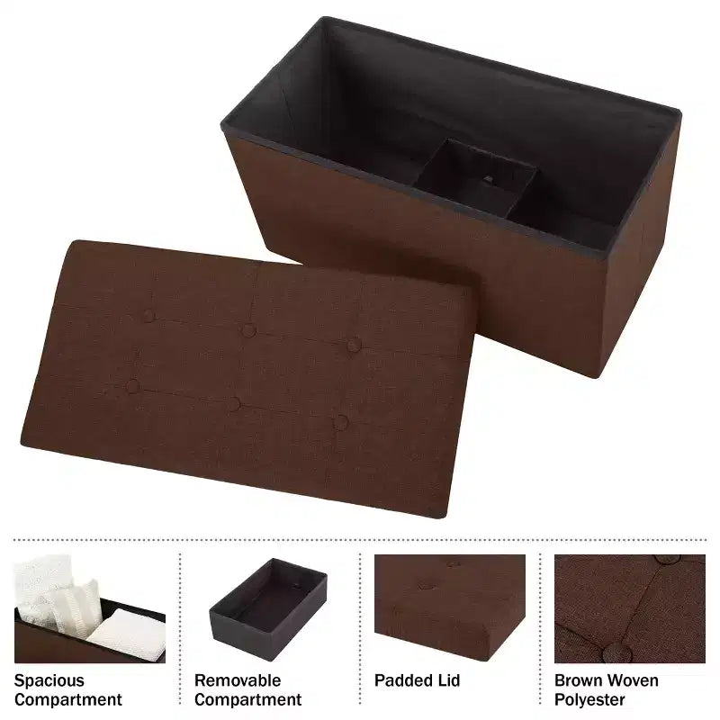 Pouffe de rangement pliable de 30 pouces avec bac amovible
