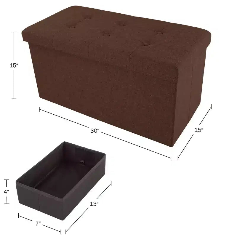 Pouffe de rangement pliable de 30 pouces avec bac amovible