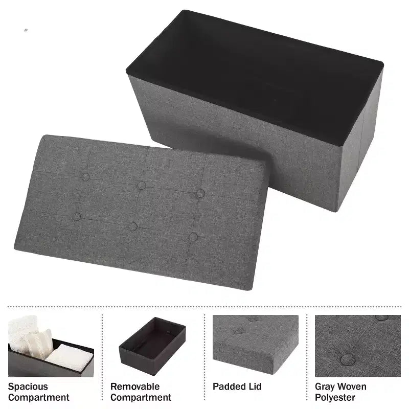 Pouffe de rangement pliable de 30 pouces avec bac amovible