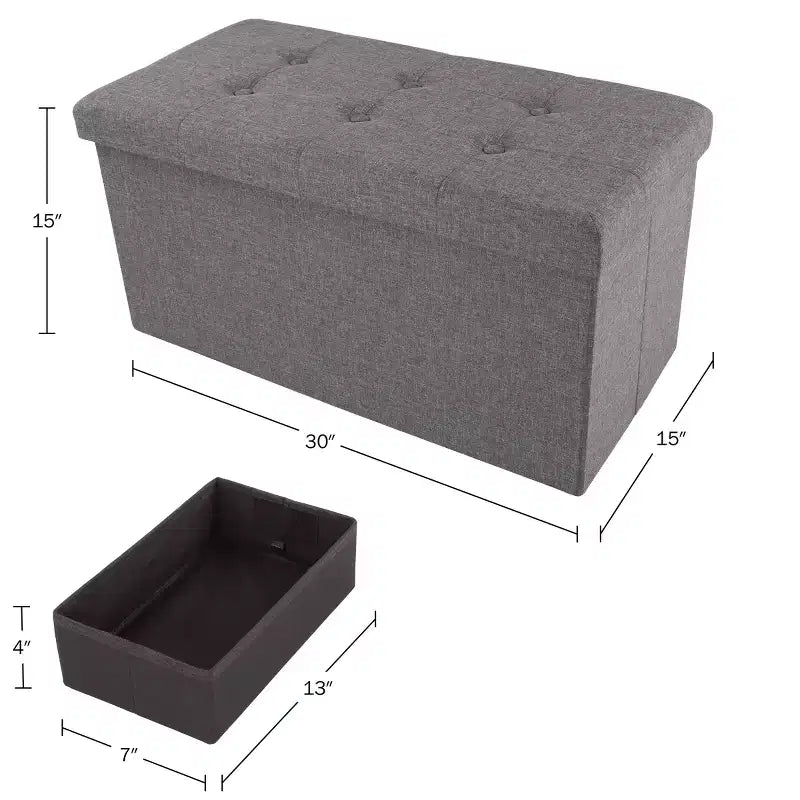 Pouffe de rangement pliable de 30 pouces avec bac amovible