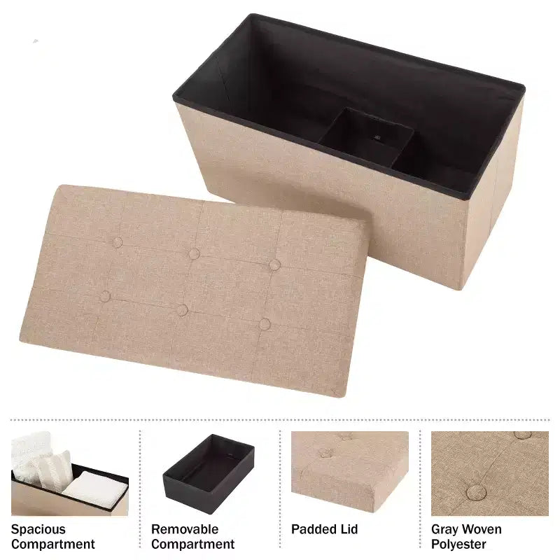 Pouffe de rangement pliable de 30 pouces avec bac amovible