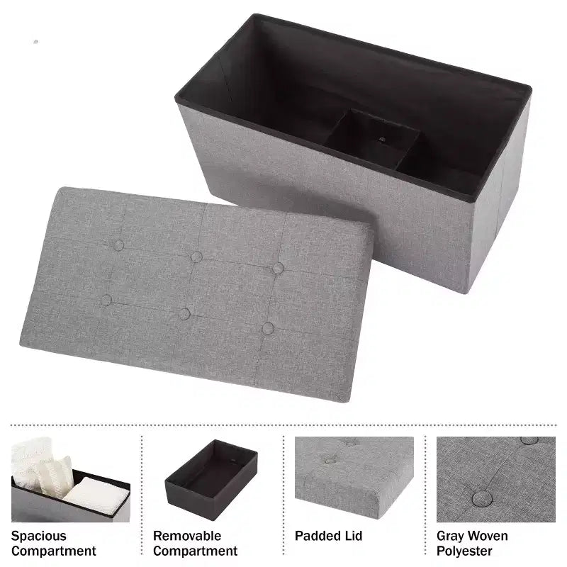 Pouffe de rangement pliable de 30 pouces avec bac amovible