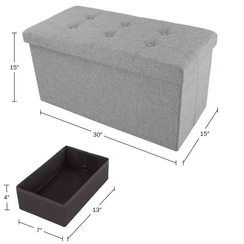 Pouffe de rangement pliable de 30 pouces avec bac amovible