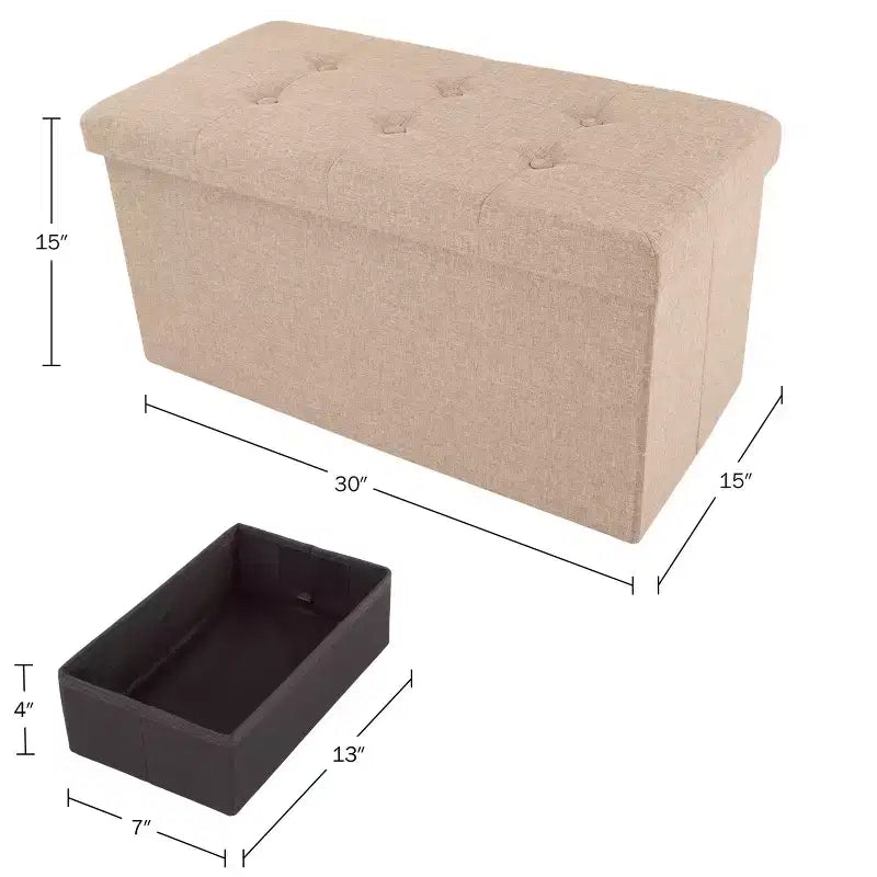 Pouffe de rangement pliable de 30 pouces avec bac amovible